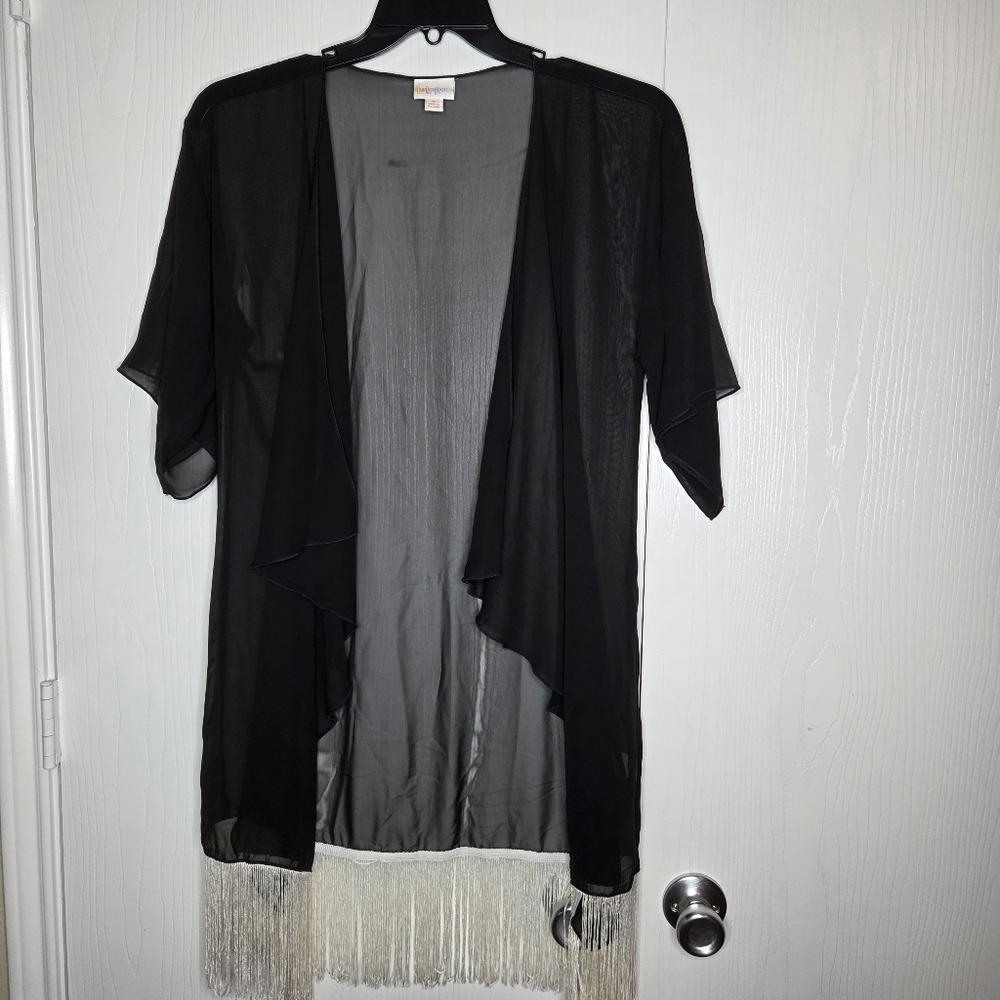 LuLaRoe Black Sheer Kimono with Fringe Detail-Size S